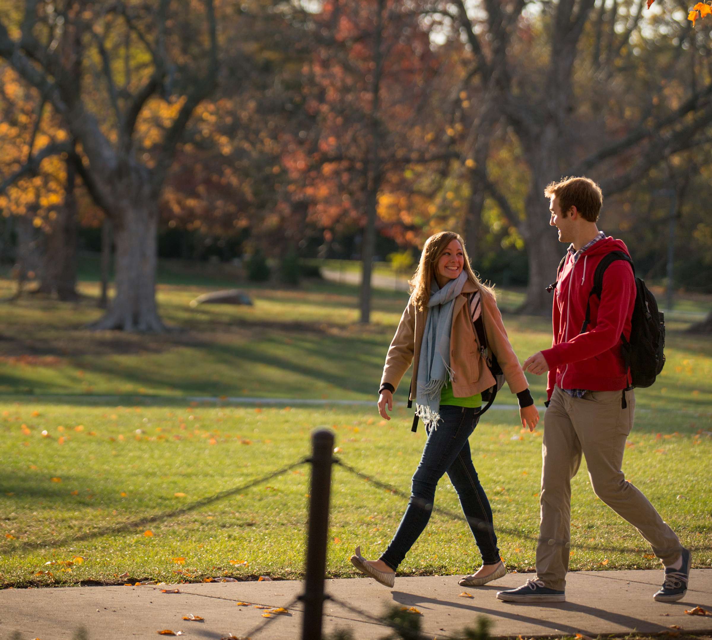 Students walking in fall